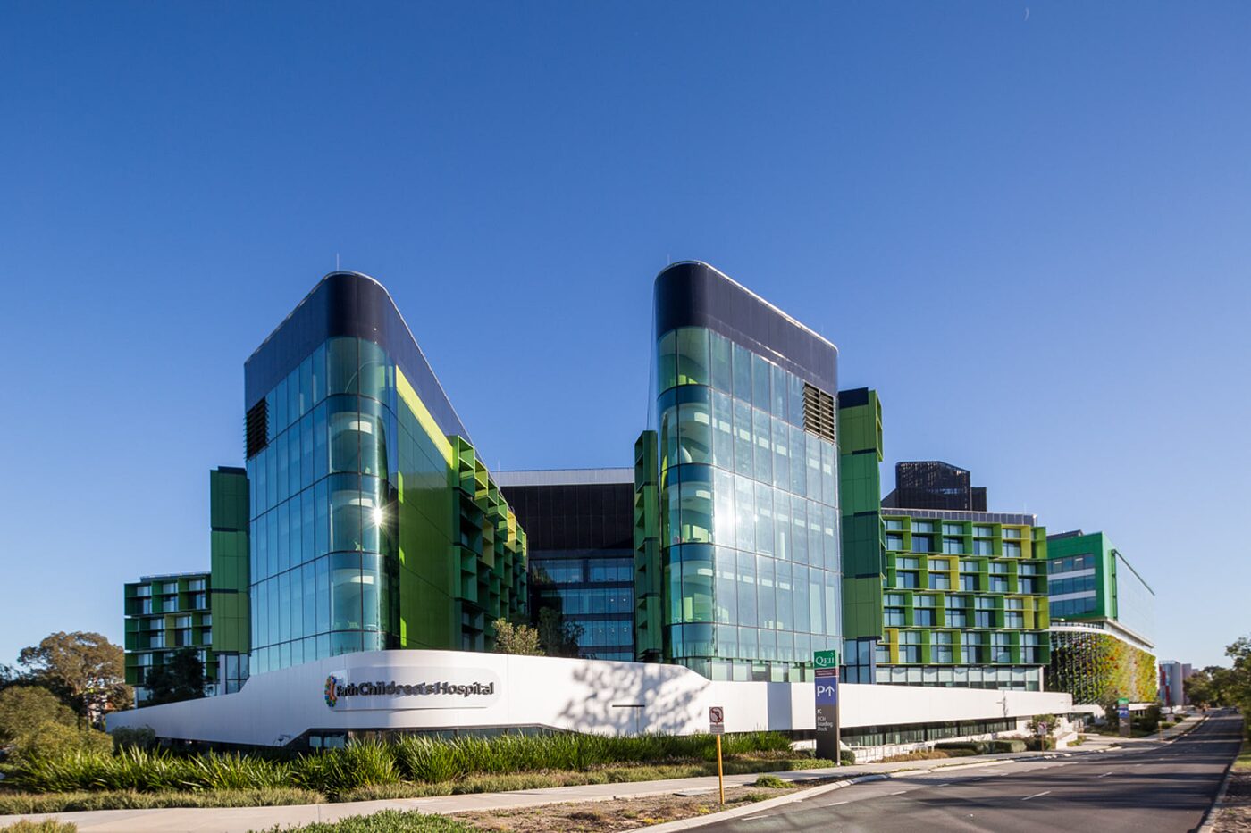 Perth Children's Hospital with green glazed facade